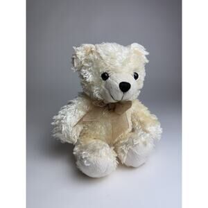 VTG DAN DEE Plush Cream Soft Bear Plush 10” Sitting Brown Bow Stuffed Animal Toy